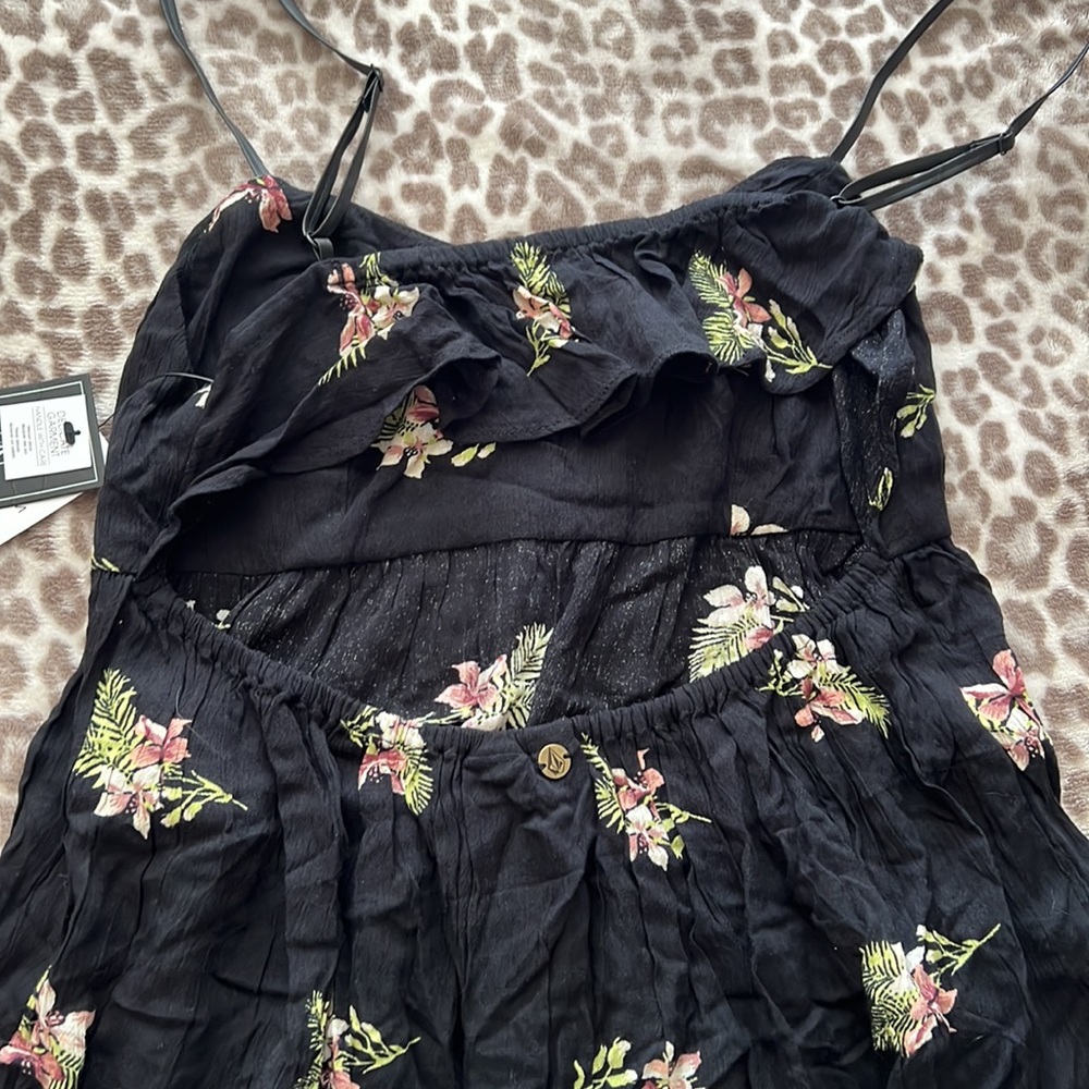 Volcom black tropical floral open back tank top blouse size xs - Picture 4 of 6
